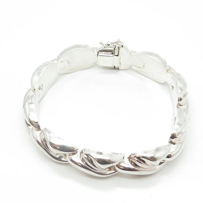 925 Sterling Silver Vintage Italy Puffy Modernist Link Bracelet 7.5"