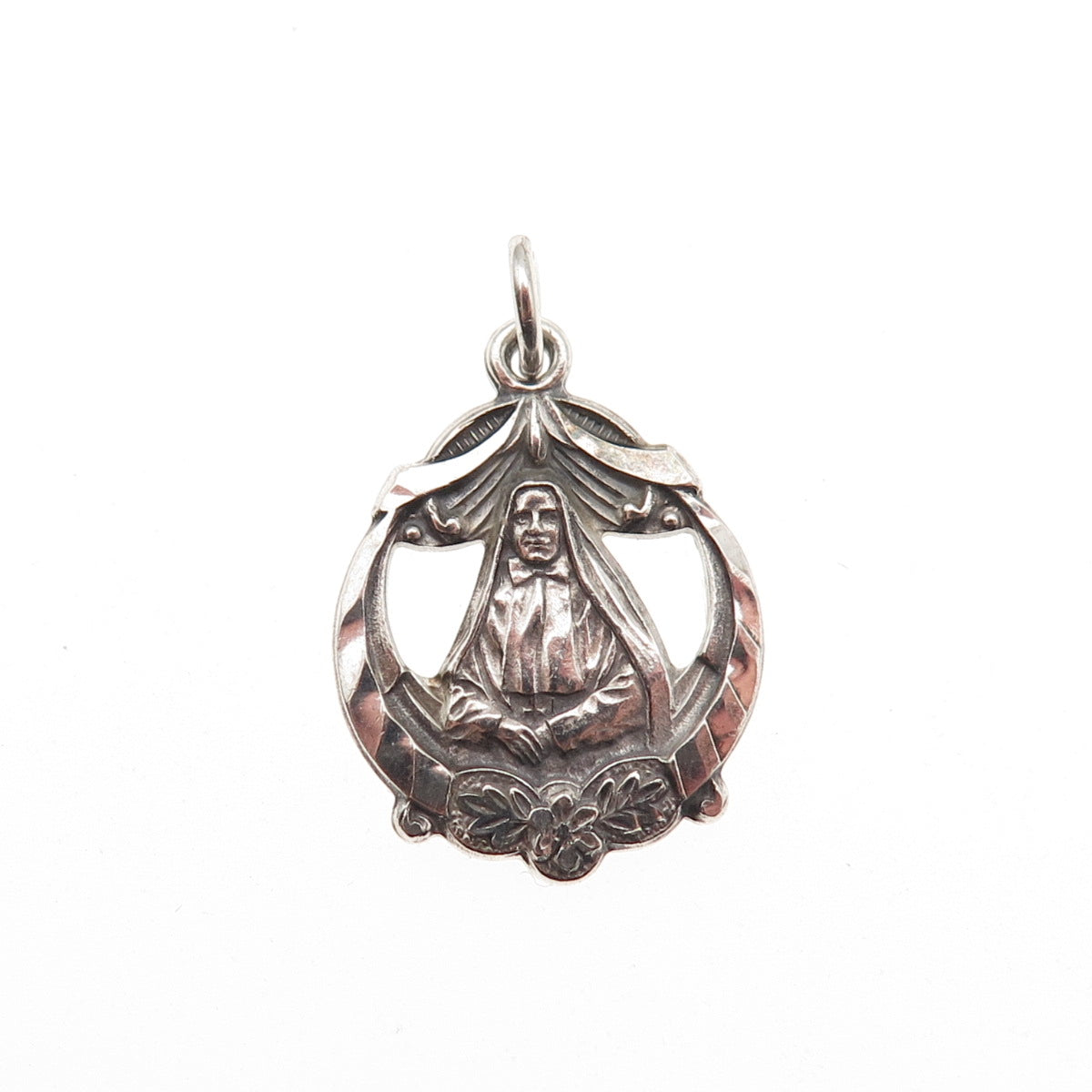 HMH Religious Sterling Antique Art Deco St. Frances Xavier Cabrini Mini Pendant