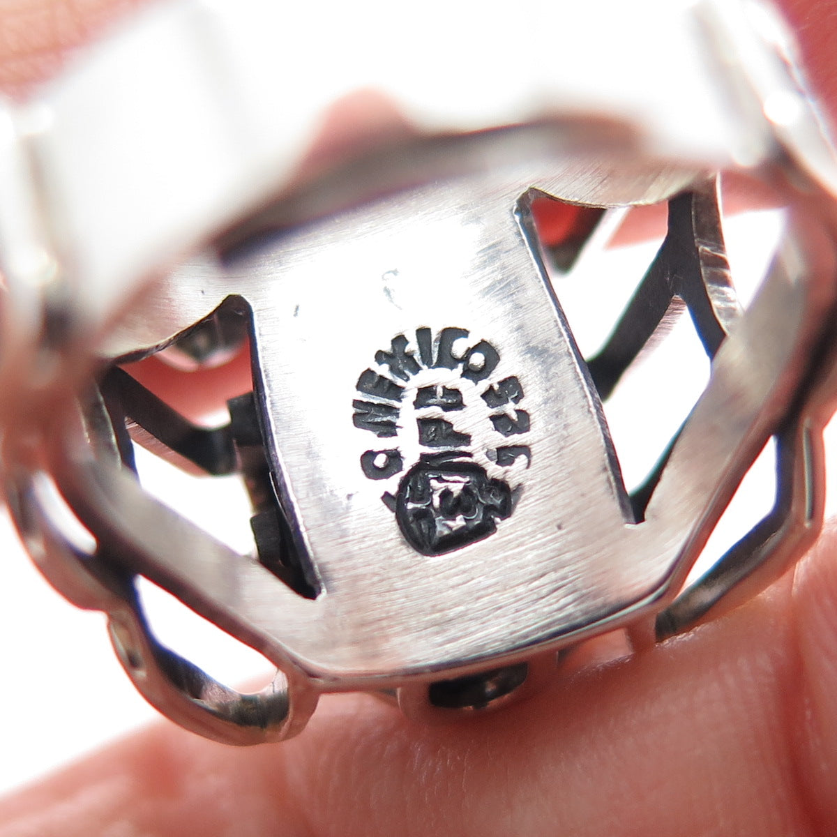 925 Sterling Silver Vintage Mexico Tiger Eye Modernist Oxidized Ring Size 7.25