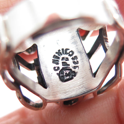 925 Sterling Silver Vintage Mexico Tiger Eye Modernist Oxidized Ring Size 7.25