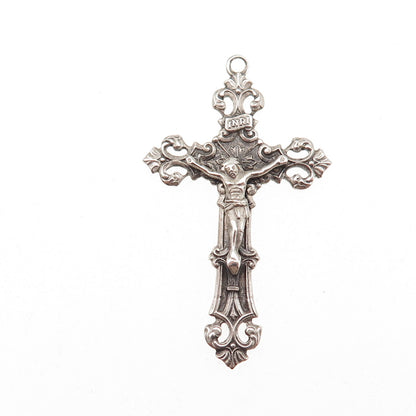 Chapel 925 Sterling Silver Antique Art Deco Crucifix Cross Charm Pendant