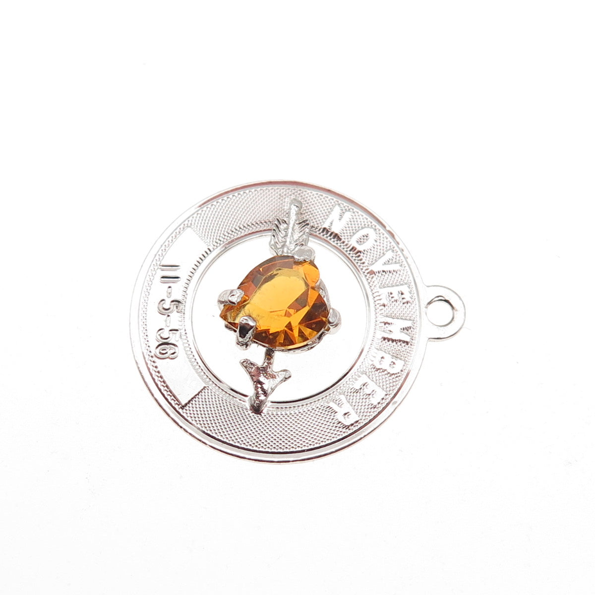 Crea Sterling Silver Vintage Rhinestone November Birthstone Heart Charm Pendant