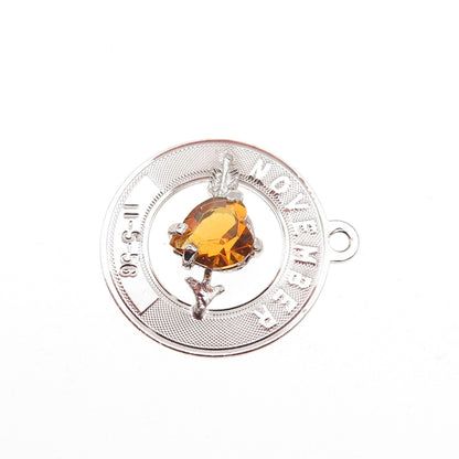 Crea Sterling Silver Vintage Rhinestone November Birthstone Heart Charm Pendant