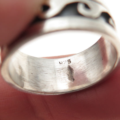 925 Sterling Silver Vintage Viking Wave Oxidized Band Ring Size 7