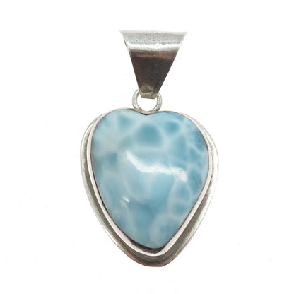 925 Sterling Silver Vintage Real Larimar Heart Pendant