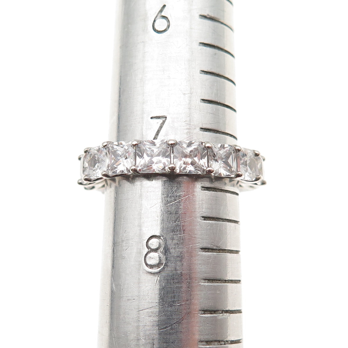 925 Sterling Silver Princess-Cut C Z Eternity Band Ring Size 7.5