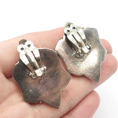 925 Sterling Silver 2-Tone Vintage Mexico Twisted Modernist Clip On Earrings
