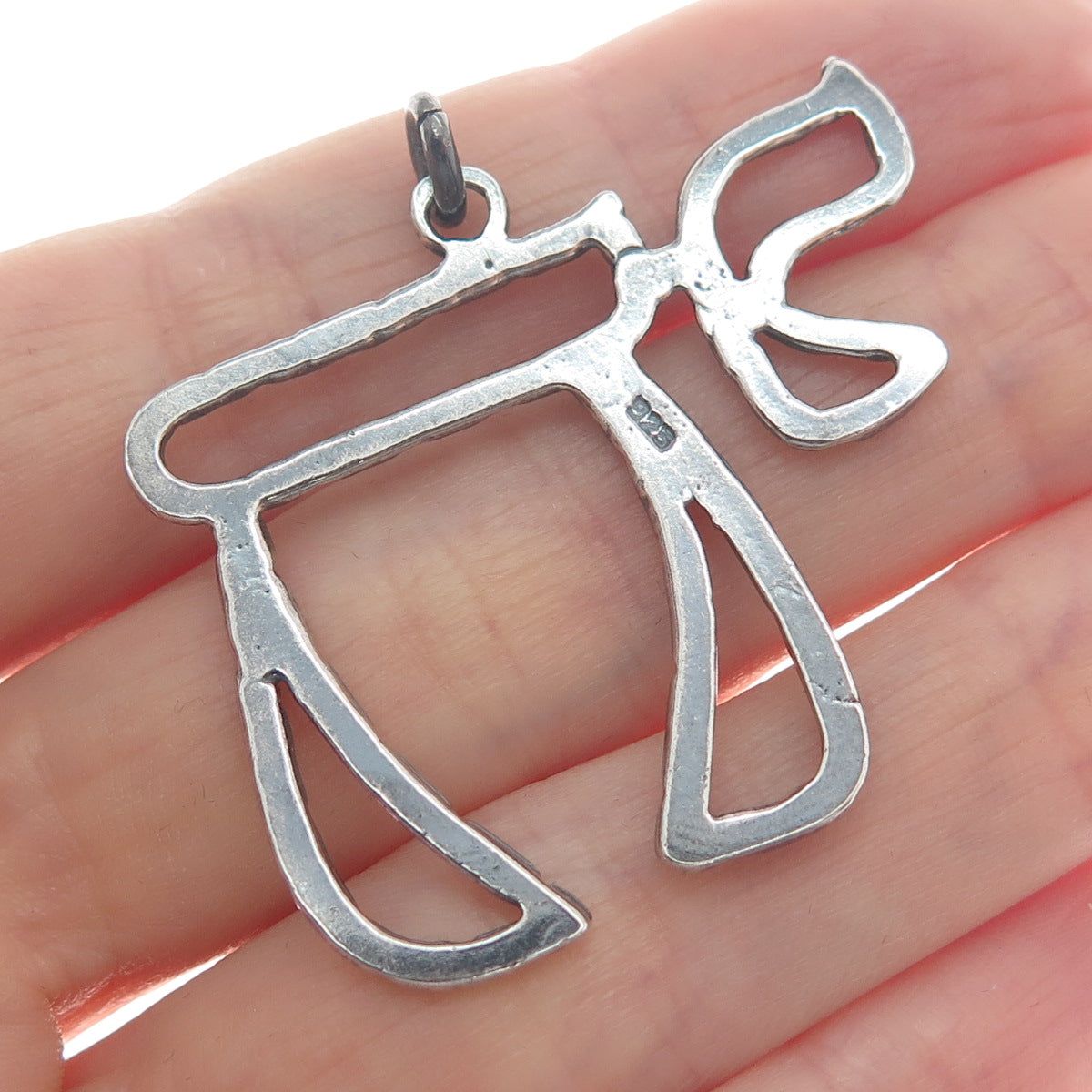 925 Sterling Silver Vintage Chai Judaica Oxidized Charm Pendant