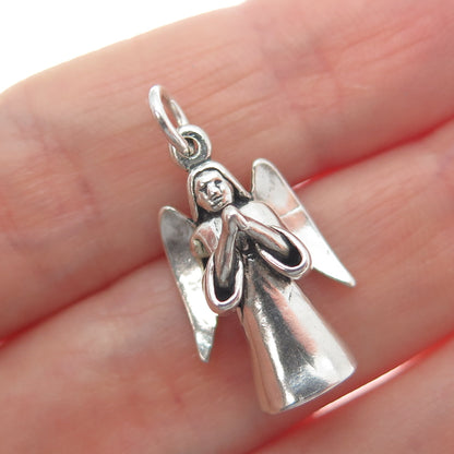 SUN WEST 925 Sterling Silver Vintage Praying Angel 3D Pendant