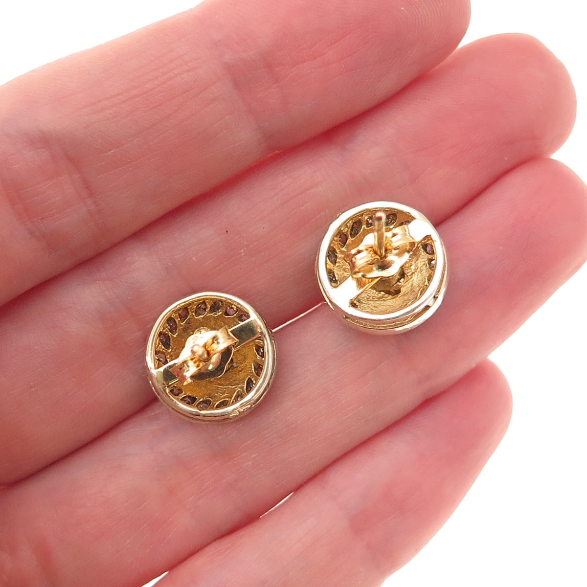 925 Sterling Silver Gold Plated Real Rose-Cut Diamond Stud Earrings