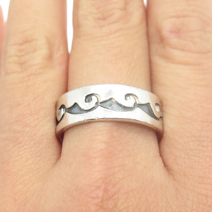 925 Sterling Silver Vintage Waves Band Ring Size 10.5
