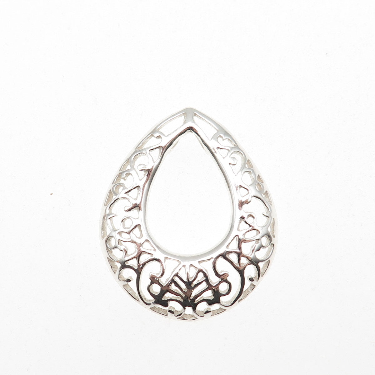 925 Sterling Silver Vintage Ornate Teardrop Slide Charm Pendant