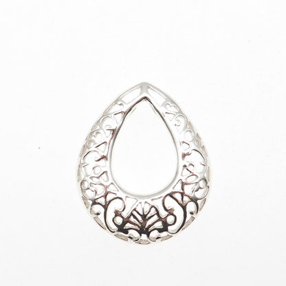 925 Sterling Silver Vintage Ornate Teardrop Slide Charm Pendant
