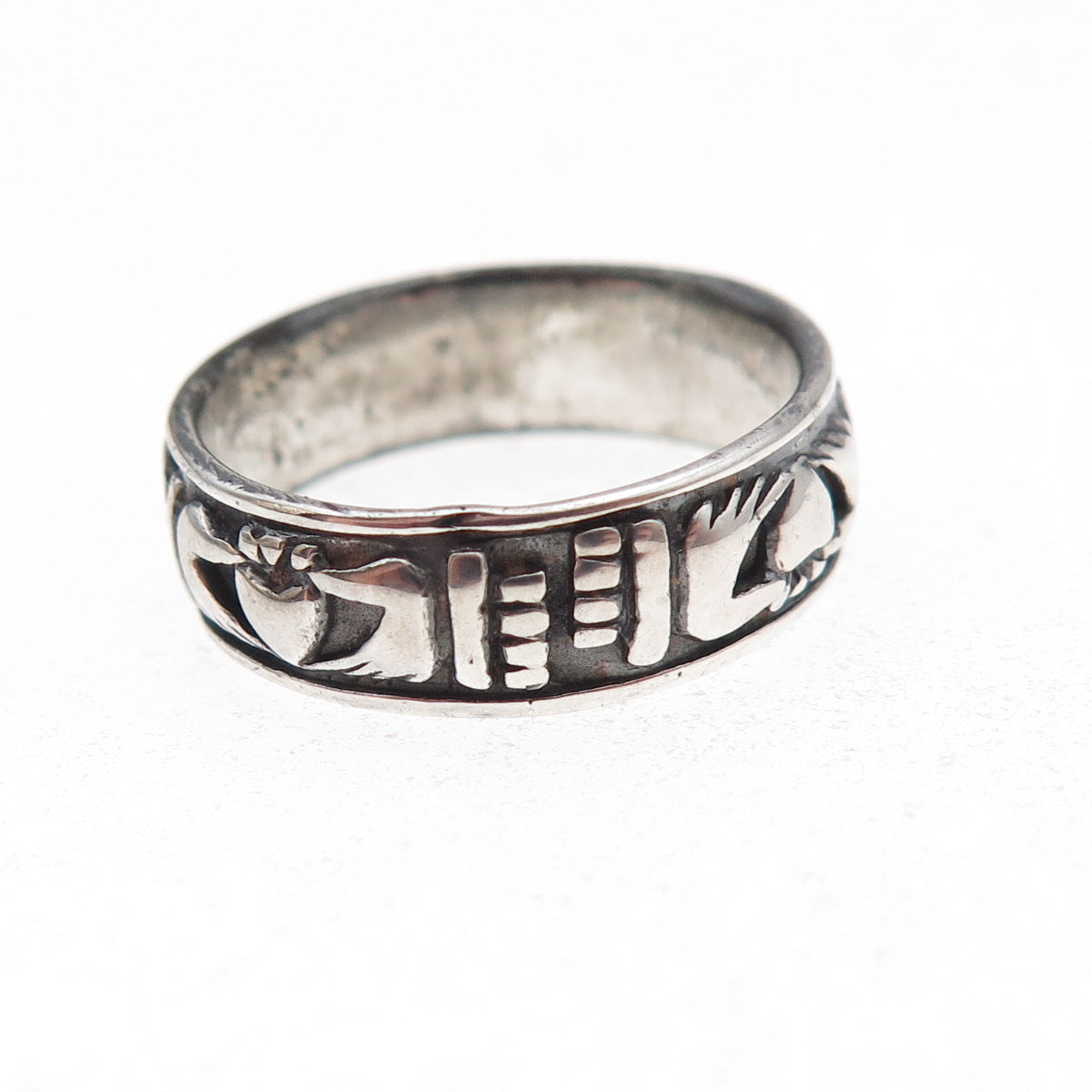 925 Sterling Silver Vintage Irish Claddagh Oxidized Band Ring Size 6.75