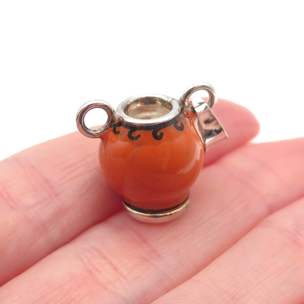 925 Sterling Silver Vintage Italy Enamel Vase 3D Mini Charm Pendant