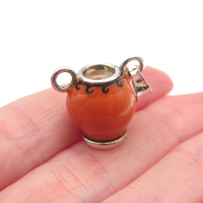 925 Sterling Silver Vintage Italy Enamel Vase 3D Mini Charm Pendant