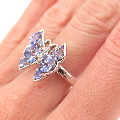 Chuck Clemency 925 Sterling Silver Real Tanzanite Topaz Butterfly Ring Size 8.25