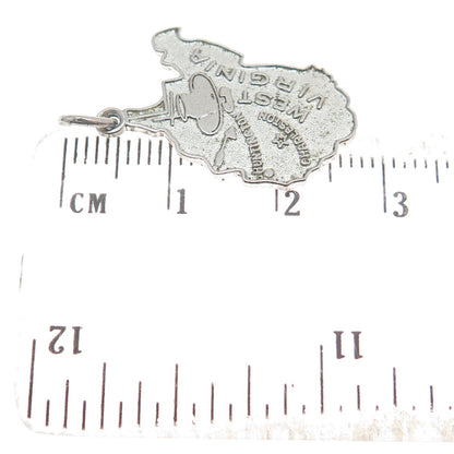 WELLS 925 Sterling Silver Vintage West Virginia Mountain State Map Charm Pendant
