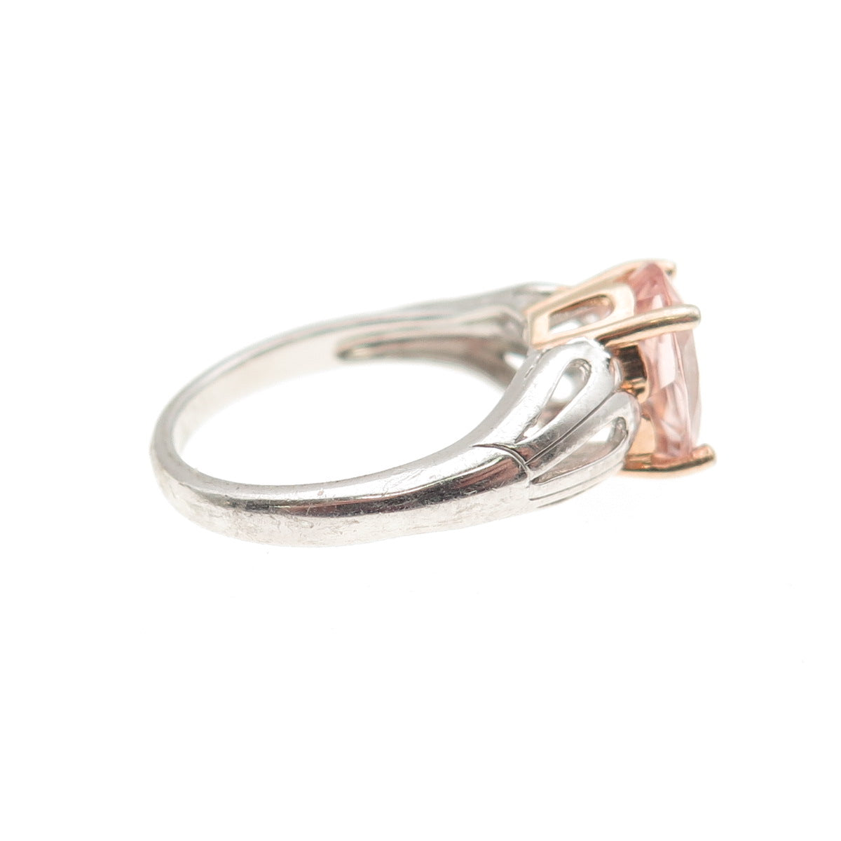 925 Sterling Silver Real Oval-Cut Morganite Floral Ring Size 6