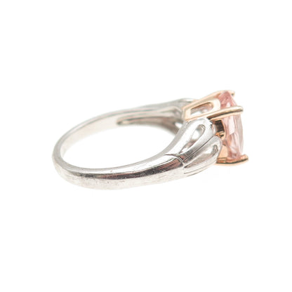 925 Sterling Silver Real Oval-Cut Morganite Floral Ring Size 6