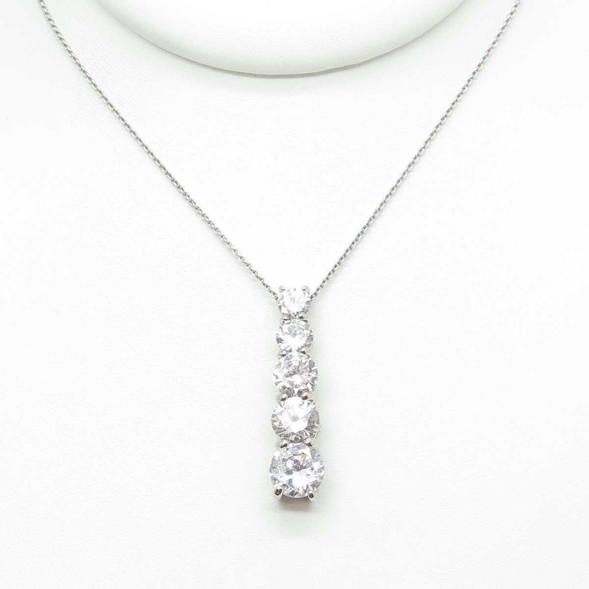 925 Sterling Silver Round-Cut C Z Graduated Drop Cable Chain Necklace 16"