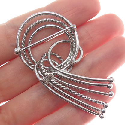 HARRY S. BICK 925 Sterling Silver Vintage Twisted Wave Oxidized Pin Brooch