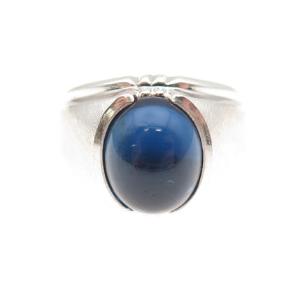Clark & Coombs 925 Sterling Silver Antique Art Deco Blue Glass Ring Size 10.25