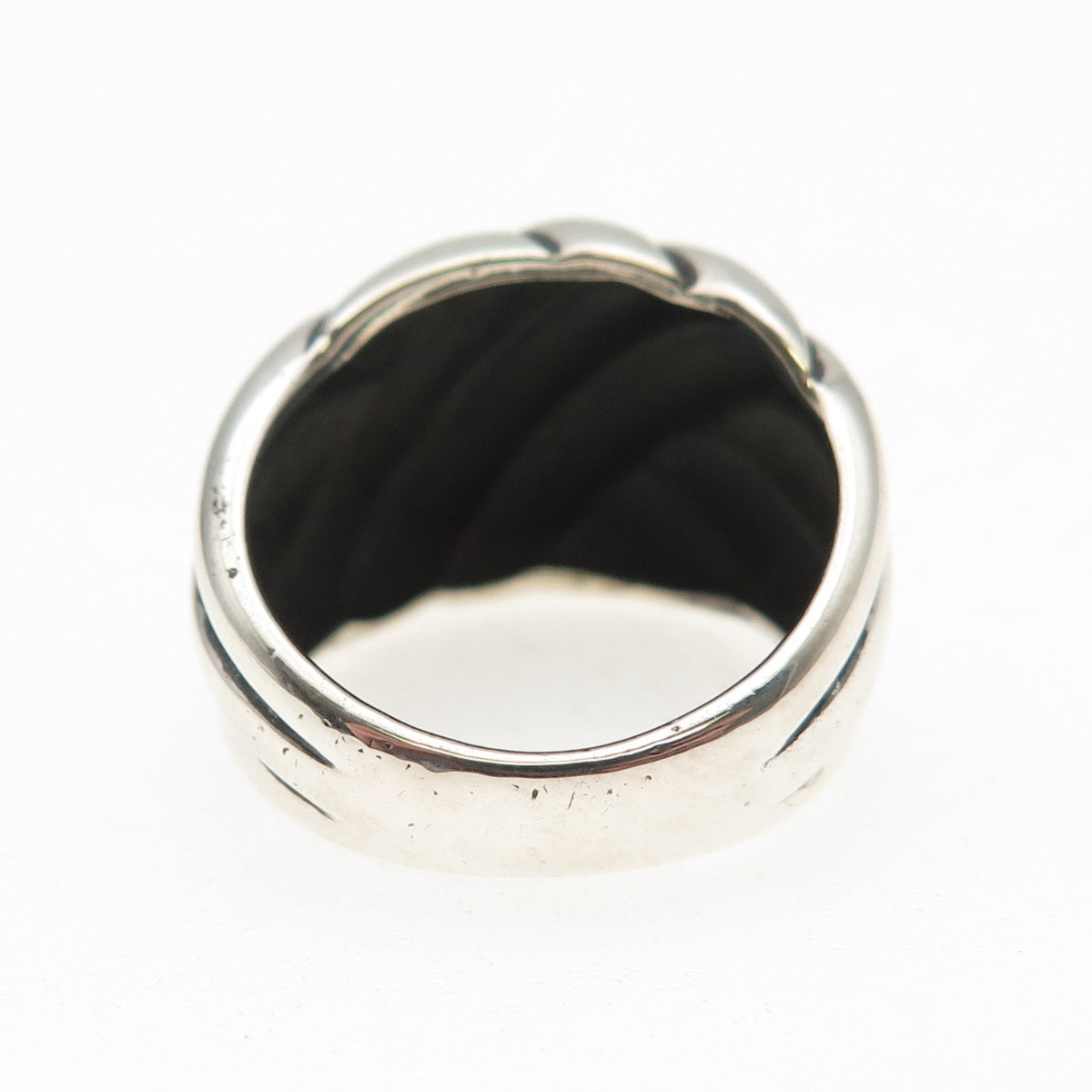 925 Sterling Silver Vintage Modernist Crisscross Oxidized Ring Size 7