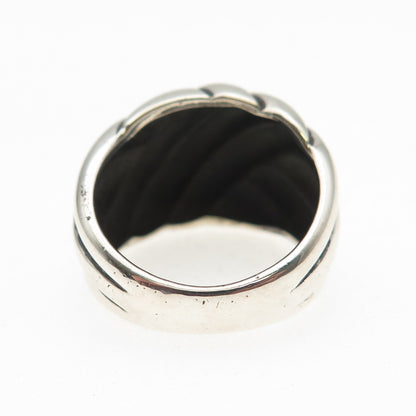 925 Sterling Silver Vintage Modernist Crisscross Oxidized Ring Size 7