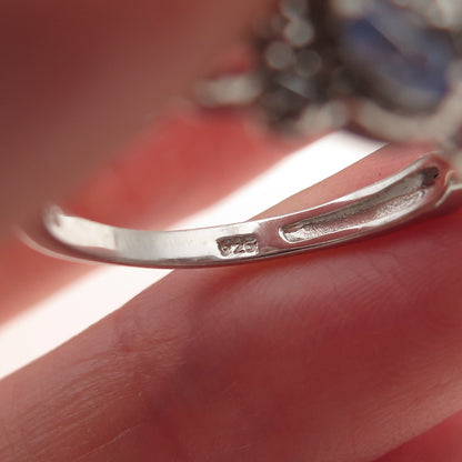 Chuck Clemency 925 Sterling Silver Real Tanzanite & White Topaz Ring Size 8