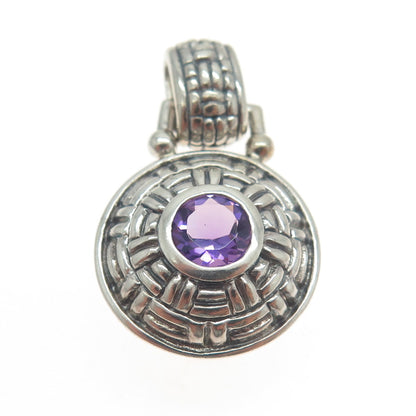 925 Sterling Silver Vintage Real Amethyst Gemstone Wicker Pendant