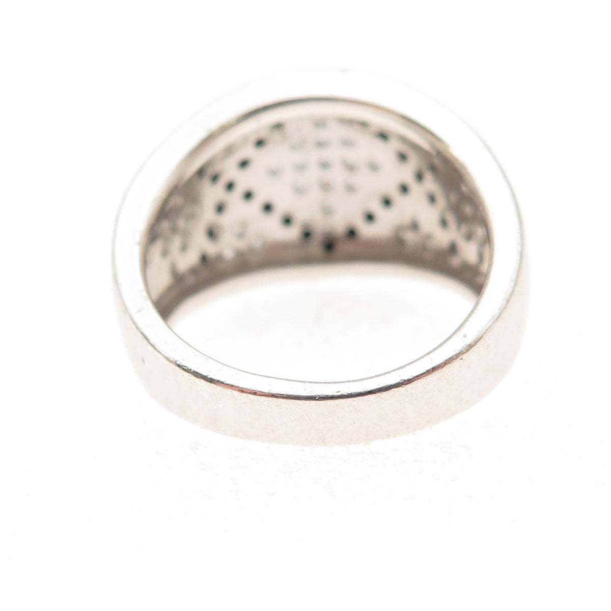925 Sterling Silver Round-Cut Black & White C Z Zig Zag Ring Size 6.75