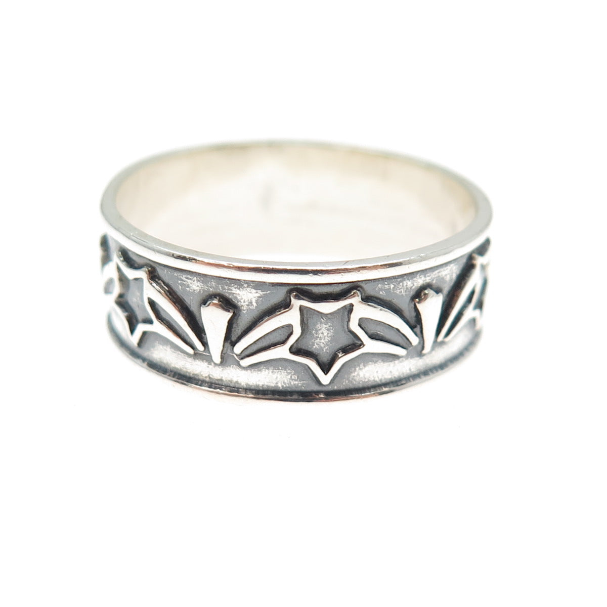 925 Sterling Silver Vintage Mexico Star All Around Oxidized Band Ring Size 10.75