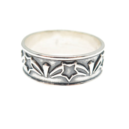 925 Sterling Silver Vintage Mexico Star All Around Oxidized Band Ring Size 10.75