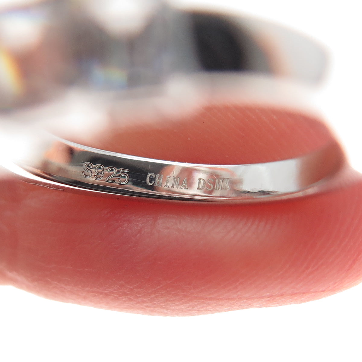 DSMK 925 Sterling Silver Emerald-Cut Shaped C Z Adjustable Ring Size 7.25