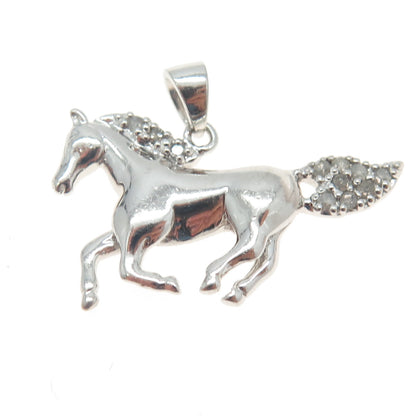 925 Sterling Silver Real Round-Cut Diamond Wild Horse Pendant