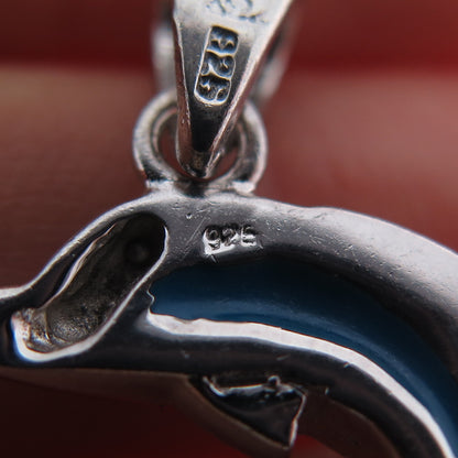 925 Sterling Silver Vintage Real Opal Dolphin Mini Charm Pendant