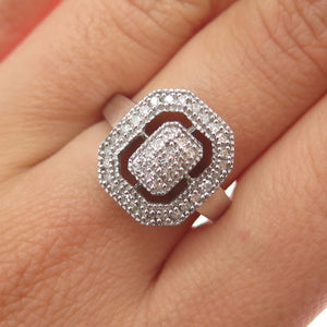 HN HENG NGAI 925 Sterling Silver Real Round-Cut Diamond Ring Size 7.25