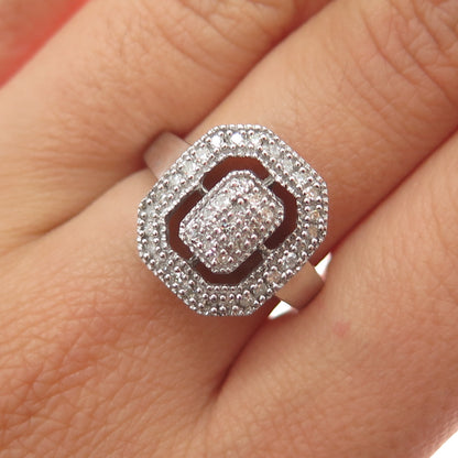 HN HENG NGAI 925 Sterling Silver Real Round-Cut Diamond Ring Size 7.25