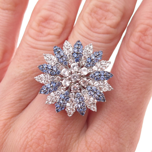 Suzy Levian 925 Sterling Cognac Diamond Blue Sapphire White Topaz Ring Size 7.25
