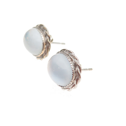 White Gold Filled Antique Art Deco Opalite Oxidized Stud Earrings