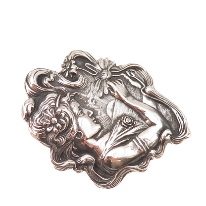 Unger Bros 925 Sterling Silver Antique Art Deco Lady Reposse Pin Brooch Pendant