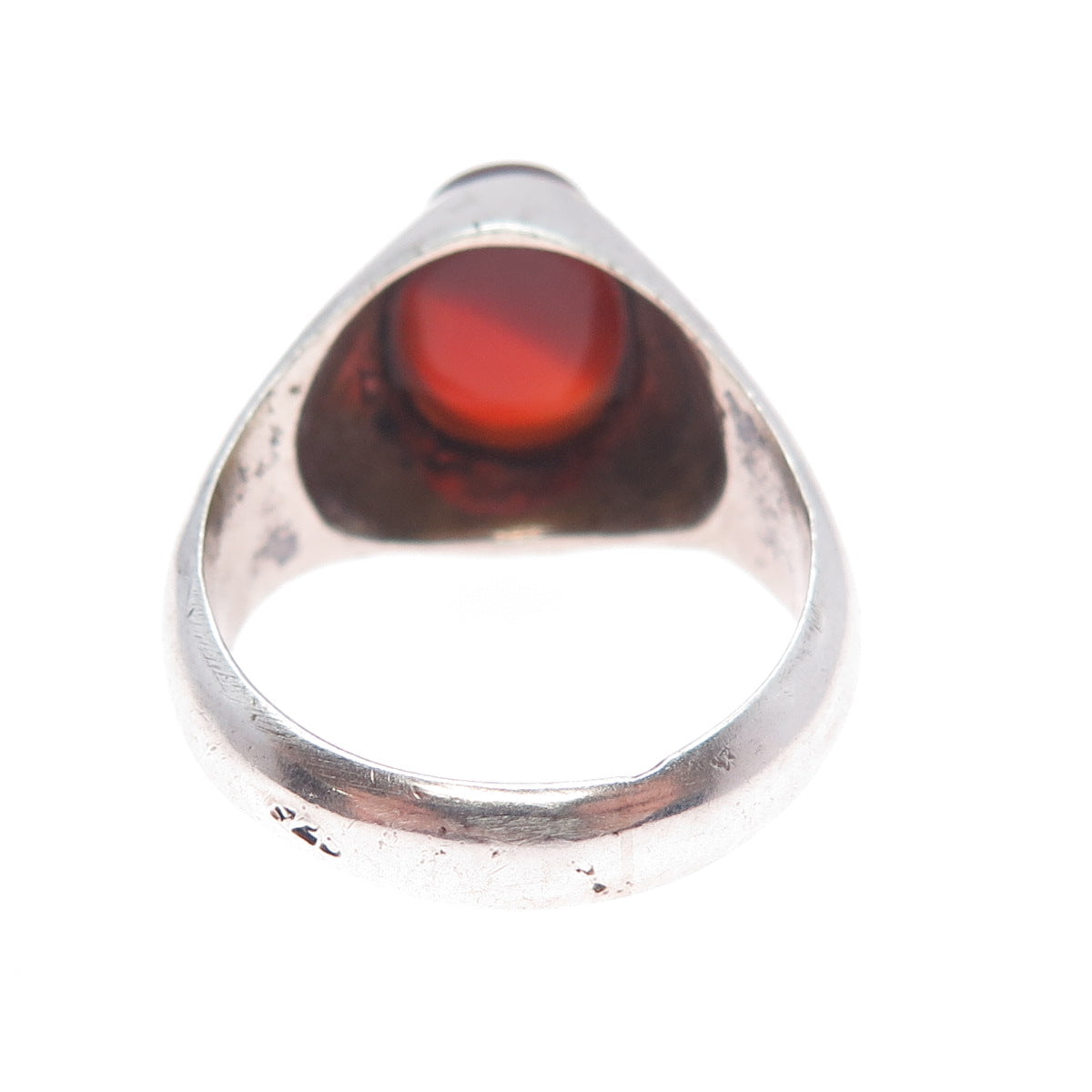 925 Sterling Silver Vintage Real Carnelian Agate Modernist Ring Size 12.25