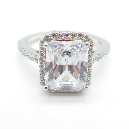 925 Sterling Silver Radiant & Round-Cut Shaped C Z Ring Size 7.25