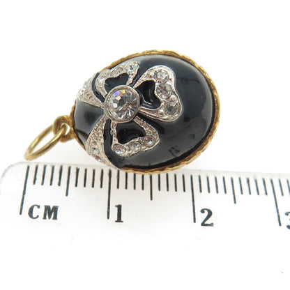 RAFKA Retired 925 Sterling Silver 2-Tone Enamel Rhinestone Bow Egg Charm Pendant