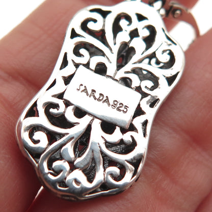 Sarda 925 Sterling Silver Vintage Real Iolite Ornate Oxidized Dangle Earrings