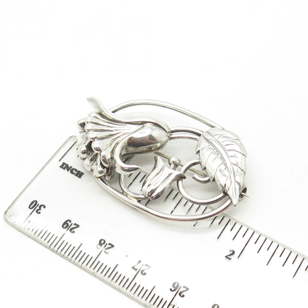 925 Sterling Silver Antique Art Deco Lang Floral Leaf Pin Brooch