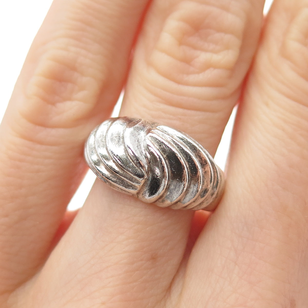 925 Sterling Silver Vintage Modernist Yin Yang Oxidized Ring Size 6.25