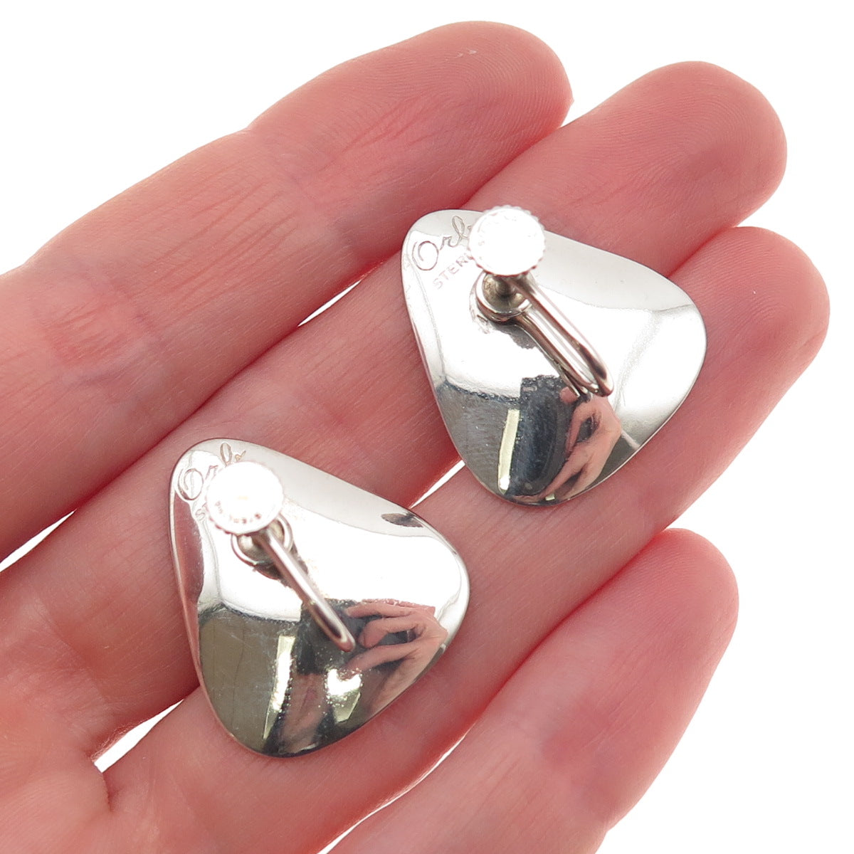 ORB Otto Robert Bade 925 Sterling Silver Vintage Modernist Screw Back Earrings