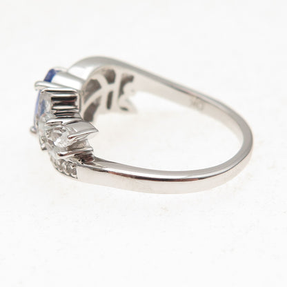 925 Sterling Silver Real Oval-Cut Tanzanite & White Topaz Ring Size 8